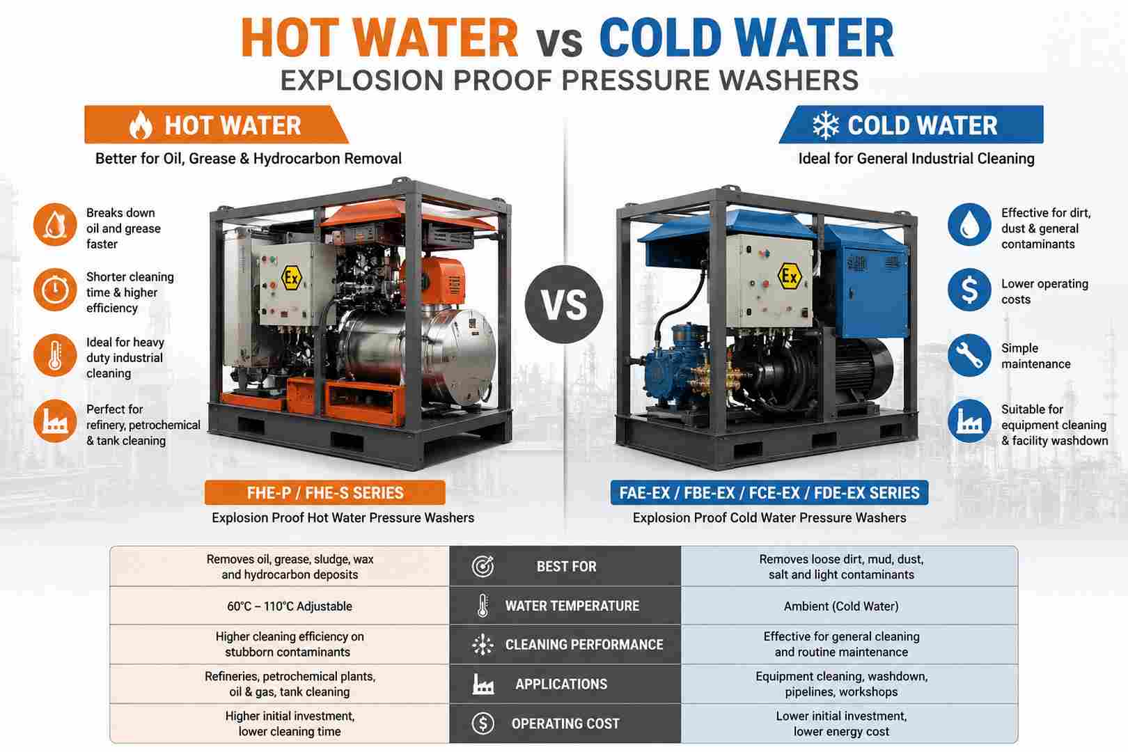Hot Water vs Cold Water Explosion Proof Pressure Washers
